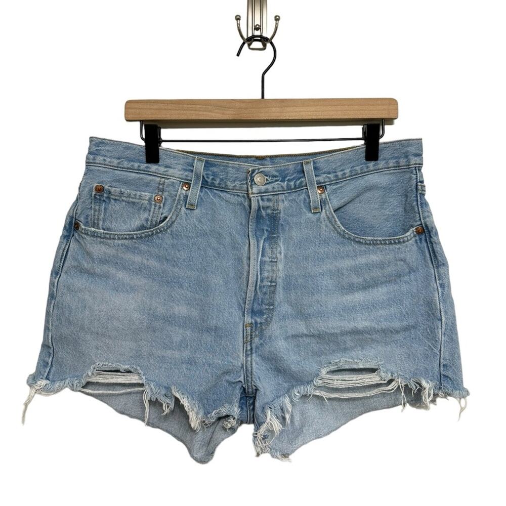 Levi’s Premium Light Wash Distressed Cutoff Rigid Denim Shorts - Size 32
